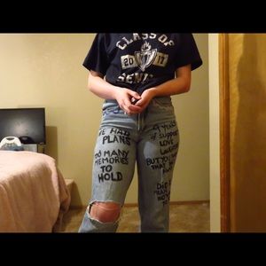 hand painted high waisted denim vintage jeans